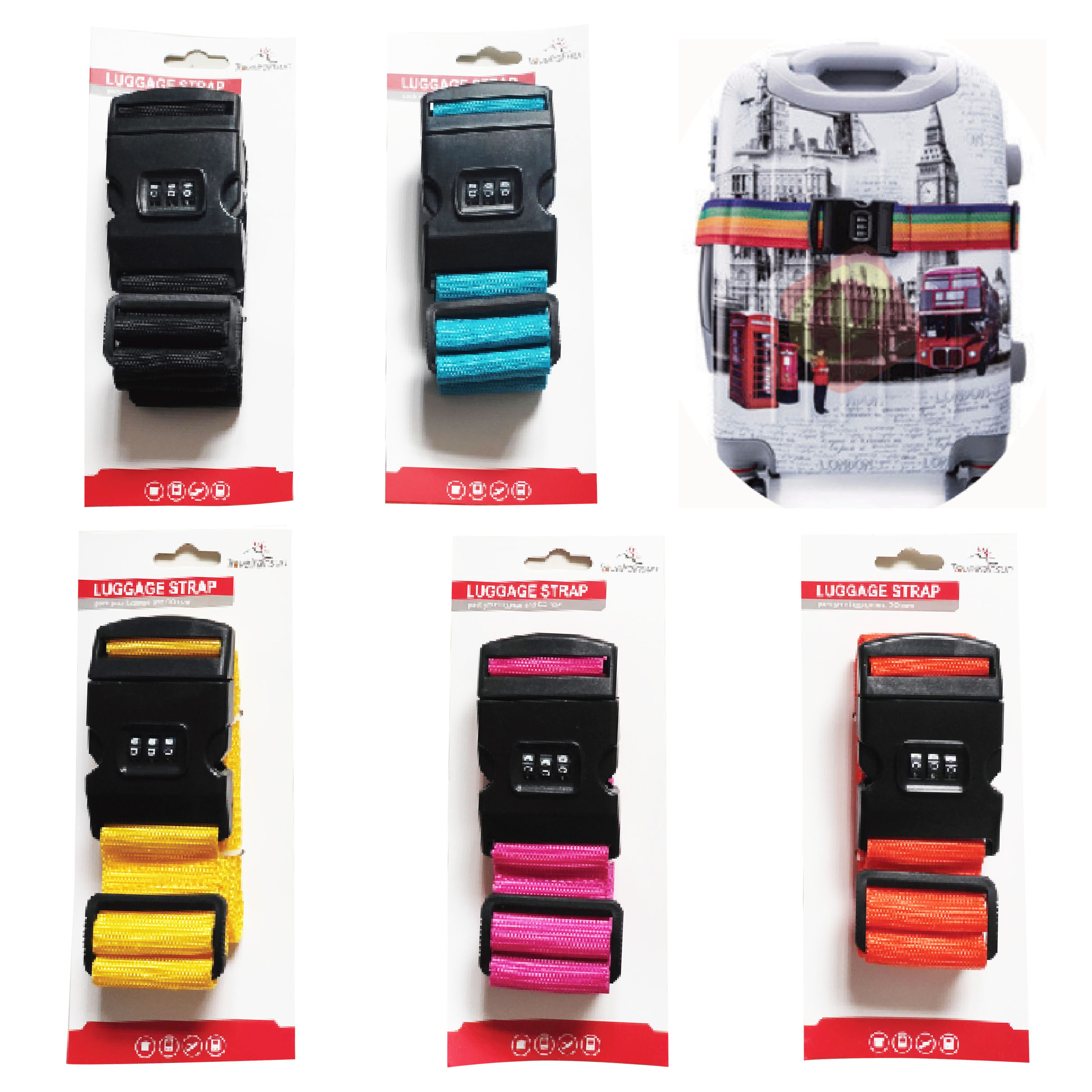 Polyester Strap Adjustable Cheap Luggage Belt with Number Lock GW8245